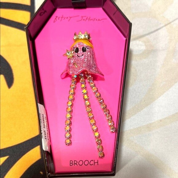 Betsey Johnson Rhinestone Princess Pink Ghost  Brooch - Picture 1 of 6